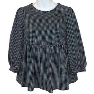 Who What Wear black and white polkadot print peplum baby doll top- size small